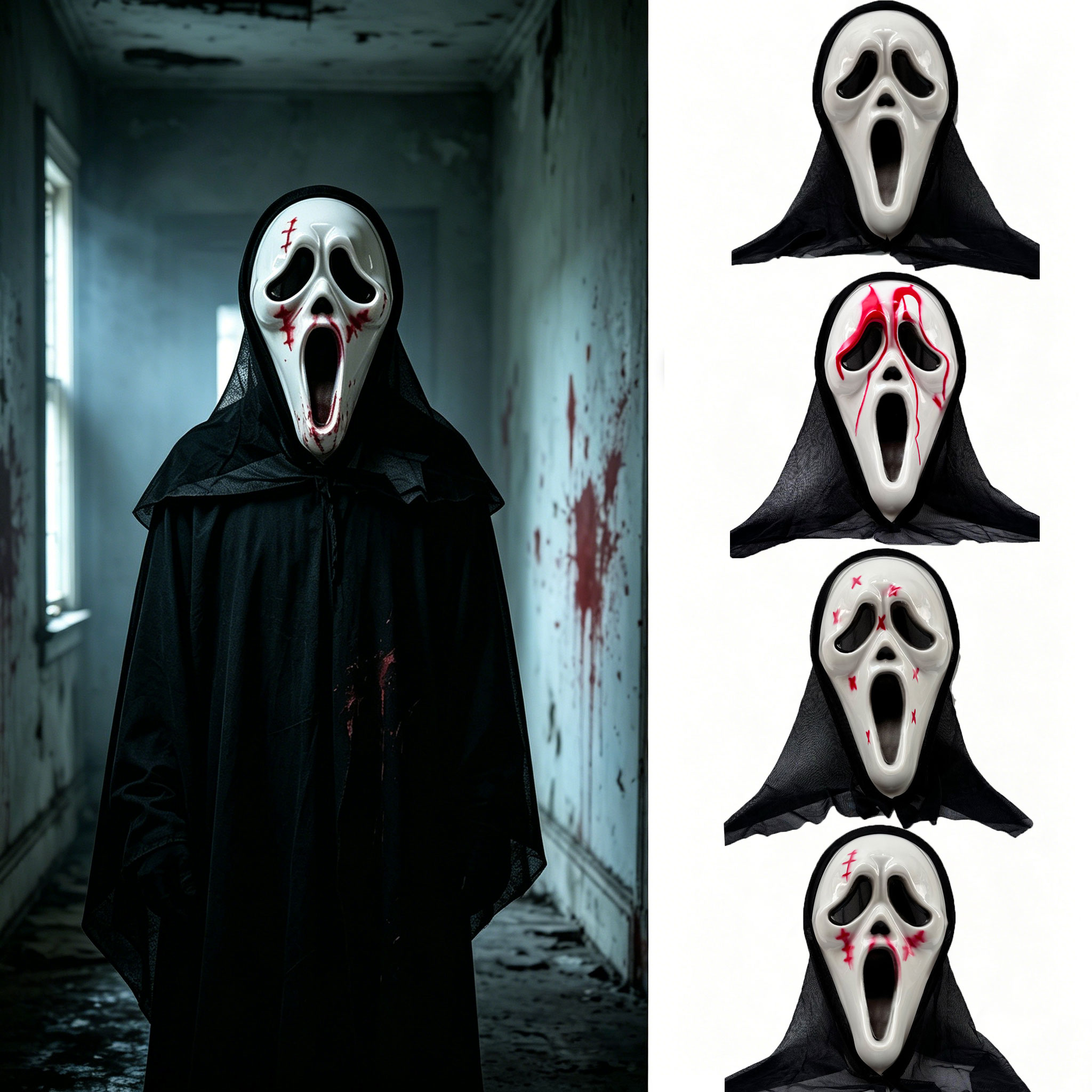 Led Purge Mask Halloween - ゴーストホラーマスク ブラックメッシュフード付き フルフェイスマスク ハロウィンコスプレ お化け屋敷 カーニバルパーティー
