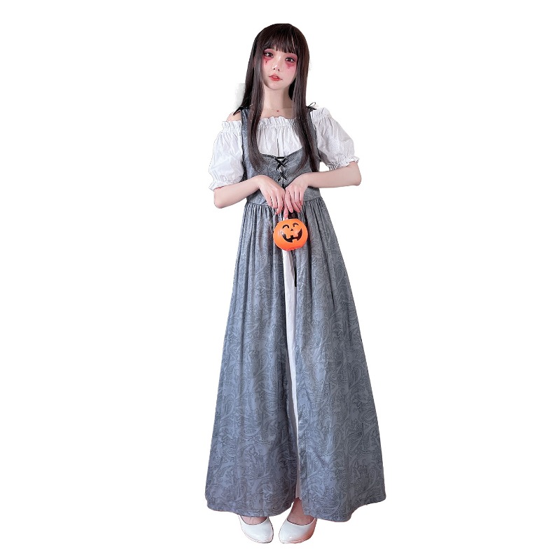 Medieval Renaissance Dress Women - 女性用 中世風コスチューム ルネサンス風 オフショルダー スリット入り ロングドレス
