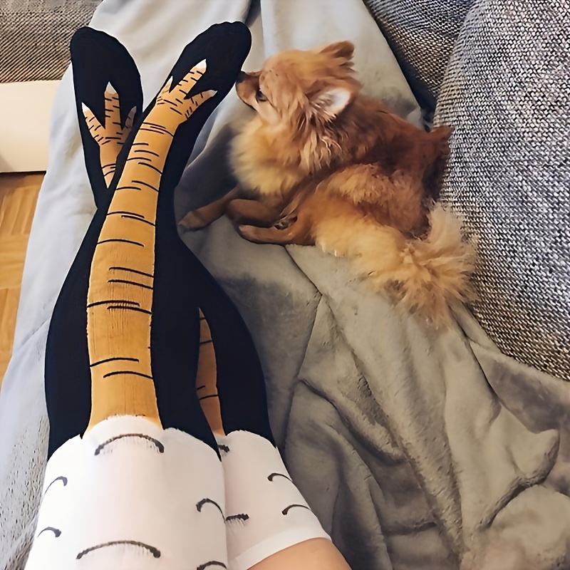 1/2 ペア女性ニーハイソックストレンディな漫画おかしい鶏爪 - Funny Chicken Leg Socks のレビューと価格